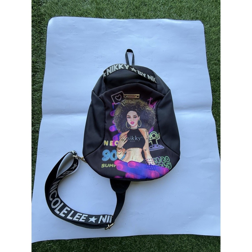 Nicole Lee Black Backpack with Neon Graphic